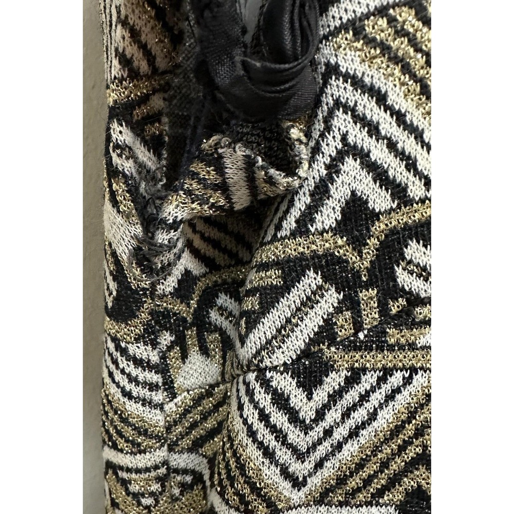 Vintage Barron London Gold Metallic Geometric Knit Drop Waist Pleated Dress 14 - Picture 9 of 13